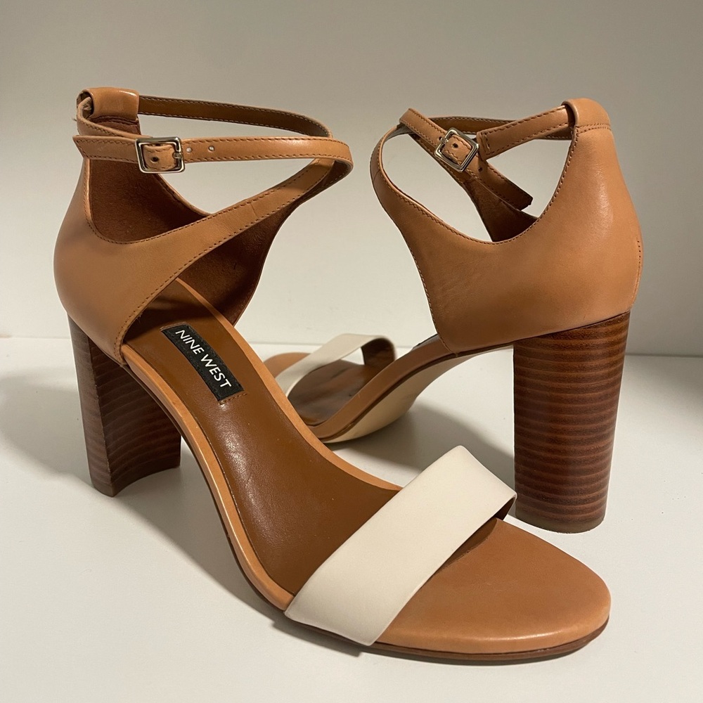 Nine West Brown and Cream Strappy Heels